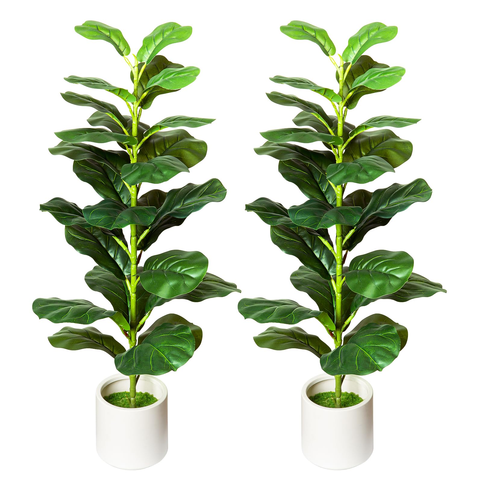 2Pack Artificial Fiddle Leaf Fig Tree, 35" Faux Ficus Lyrata Plant with Pot, Floor Plant Outdoor Artificial Plant, Suitable for Living Room, Office,
