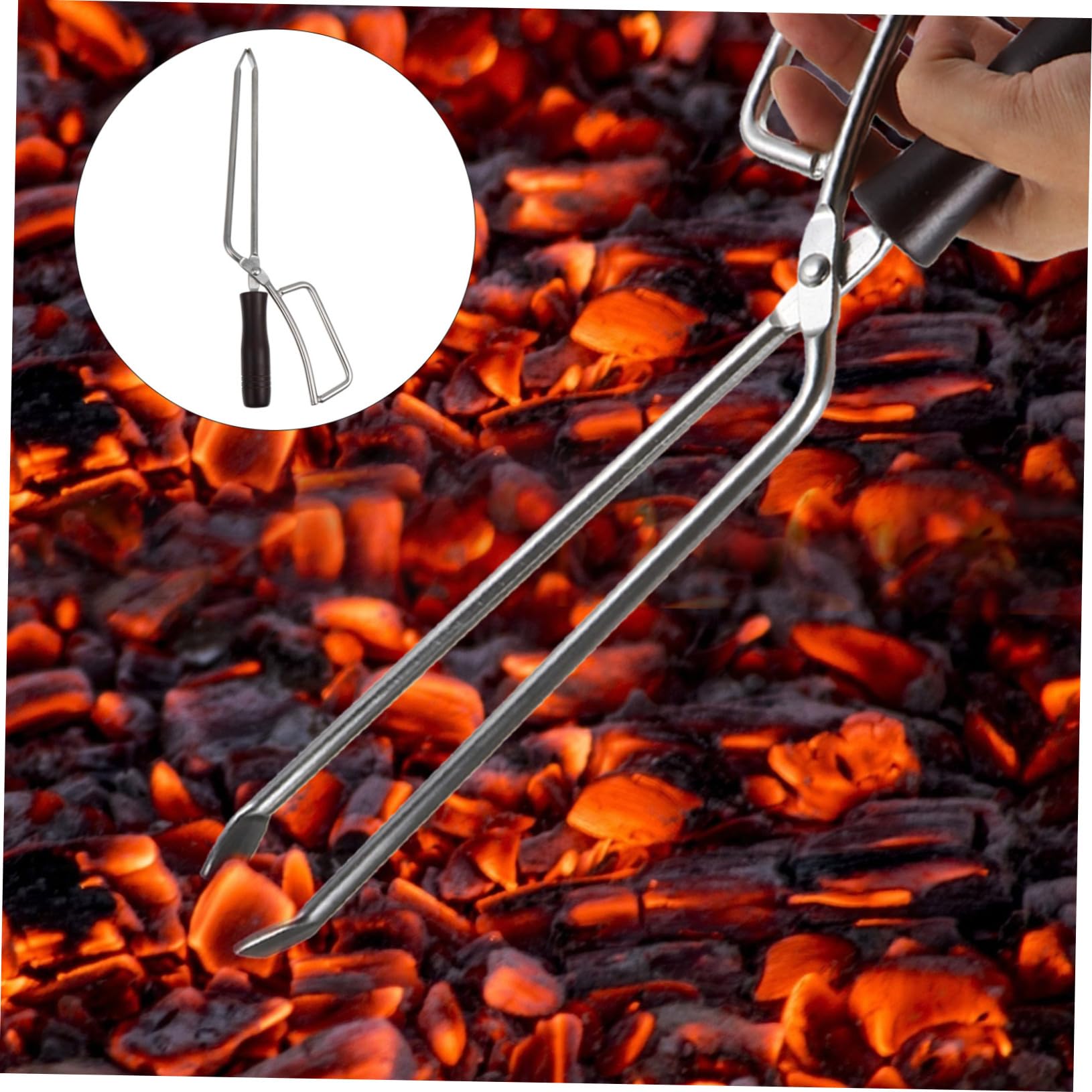 BESPORTBLE Pinzette per Barbecue in Acciaio Inossidabile Manico in Legno di Faggio Pinza per Carbone e Legna da Accensione per Uso Esterno
