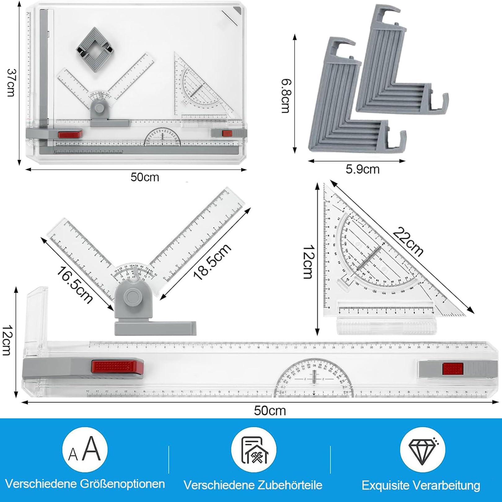 Planche à Dessin Professionnelle A3 51x37cm – Table à Dessin Portable avec Règle en T et Accessoires – Système Métrique pour Ingénieurs et Designers LKO285