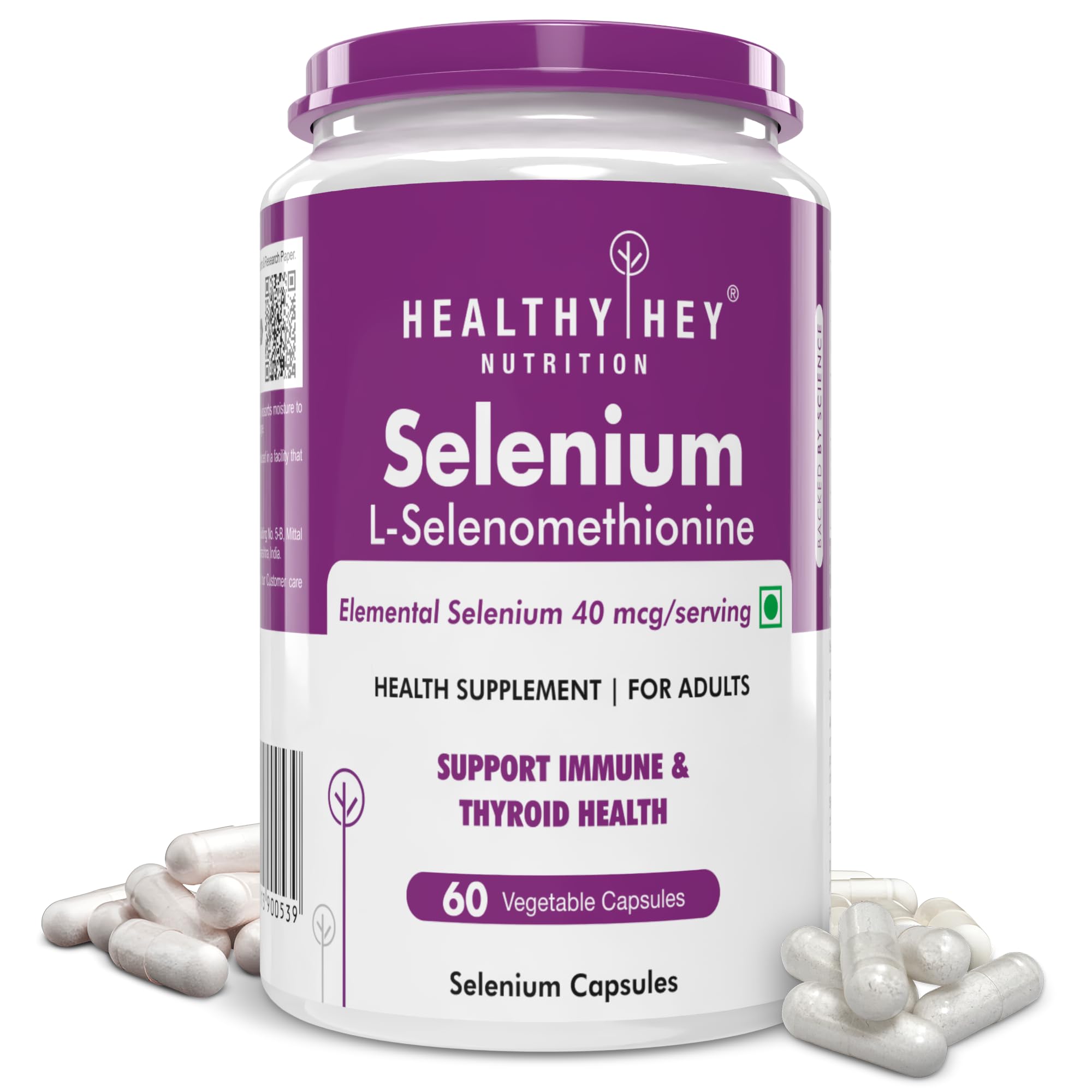 HealthyHey Nutrition Selenium Capsules 40mcg - Superior Absorption - 60 Vegetarian Capsules