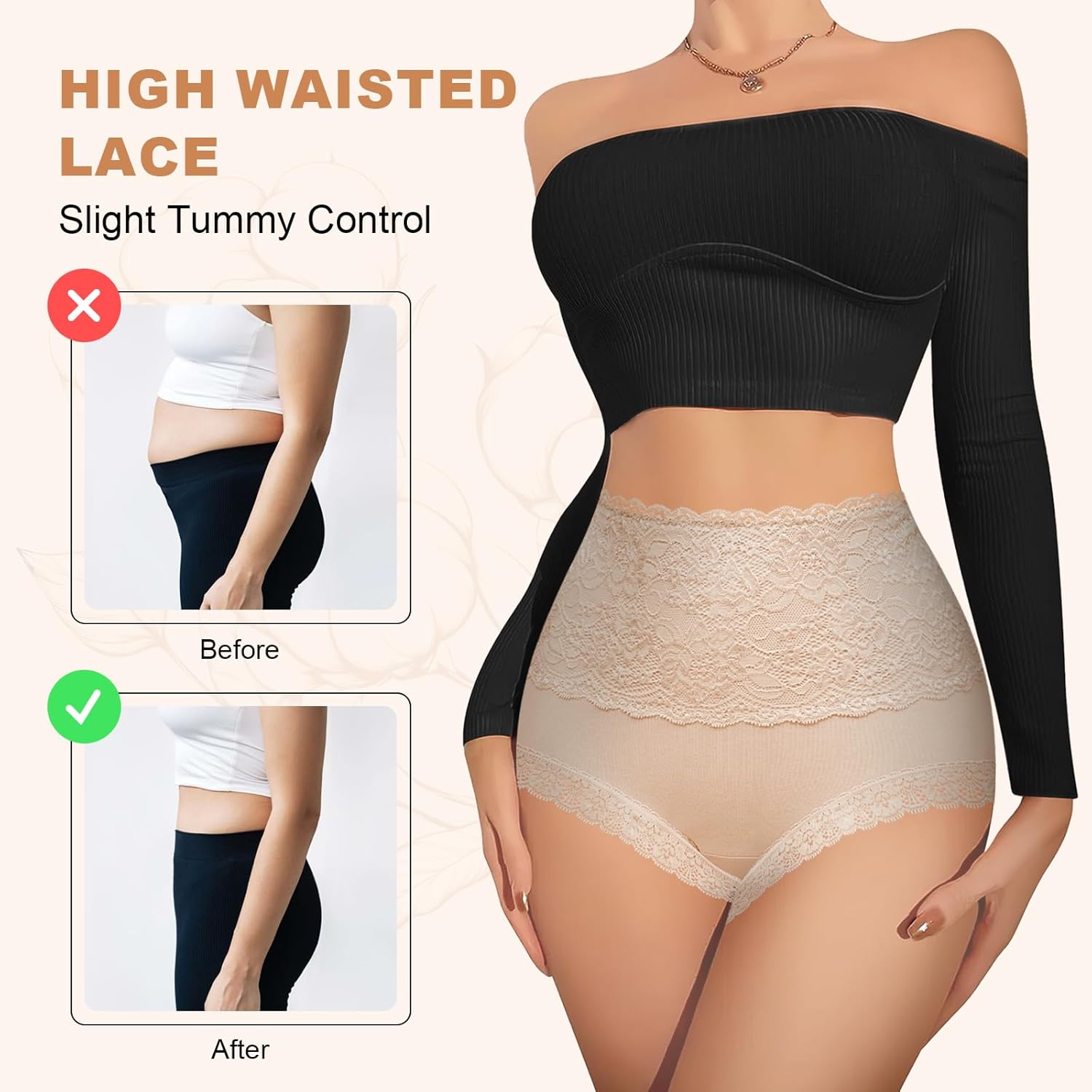 Women High Waisted Cotton Underwear Sexy Soft Lace Panties Breathable Full Coverage Ladies Brief Multipack - Image 3