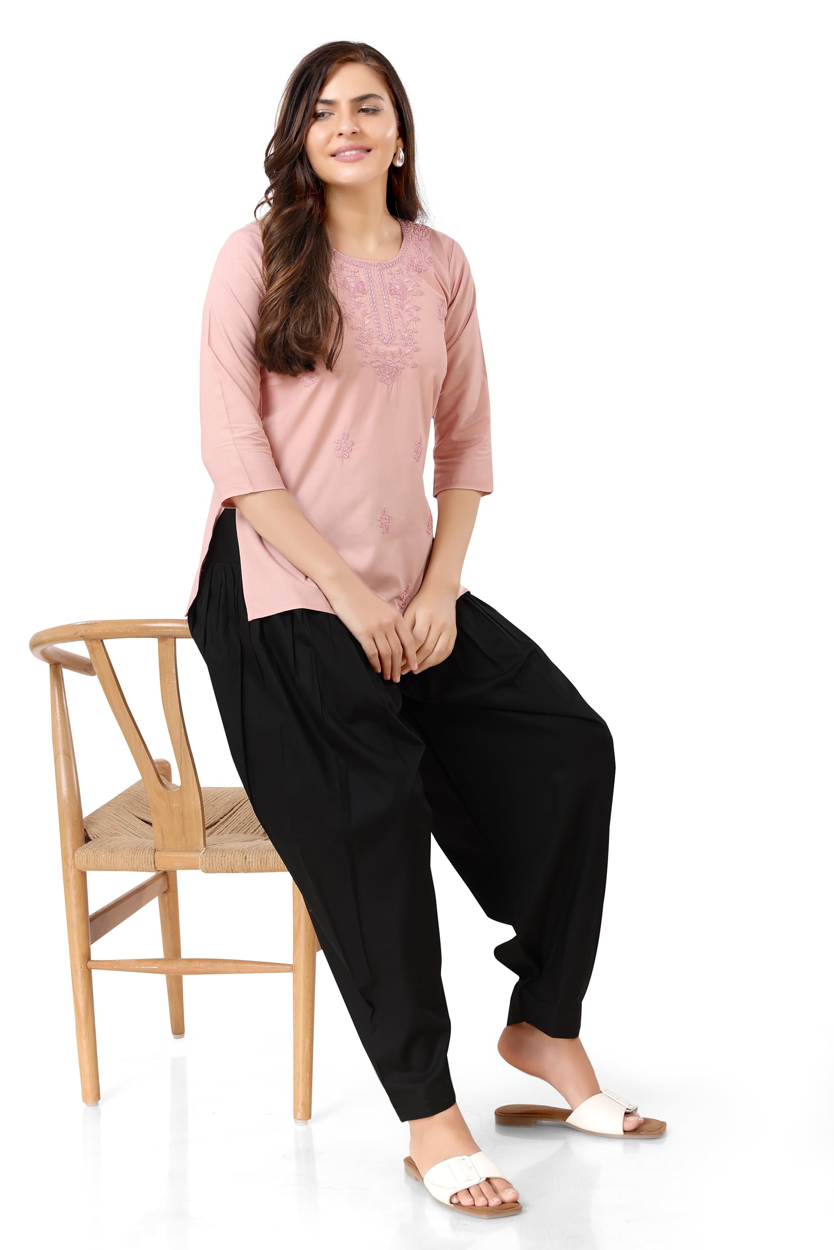 TRASA Semi Patiala Salwar Cotton One Side Pocket Traditional Indian Bottomwear - Free Size Fit up to XXL - Black - Image 5 thumbnail