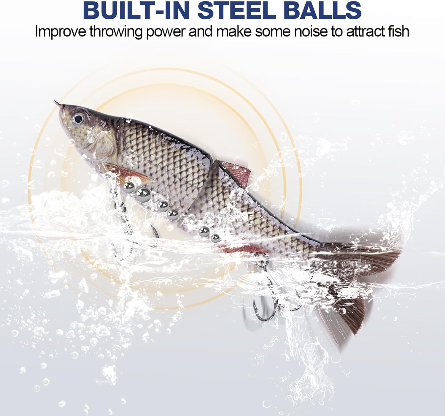 Goture Glide Baits,Jointed Swimbait with Brush Tail,Bass Pike Salmon Trout Muskie Fishing Lure,Slow Sinking Fishing Bait Trout Lures Brushtail with Treble Hooks,Built-in Steel Balls,Gifts for Men