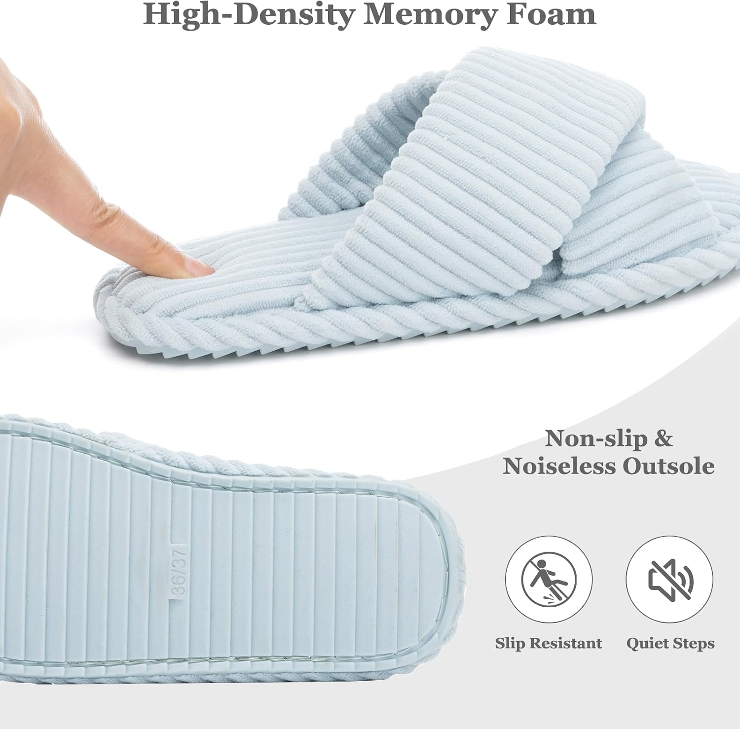 GOEWY Slippers for Women Memory Foam House Bedroom Corduroy Crossbands Open Toe Slides Sandals Shoes Comfy Trendy Gift for womens Anti-Skid sole
