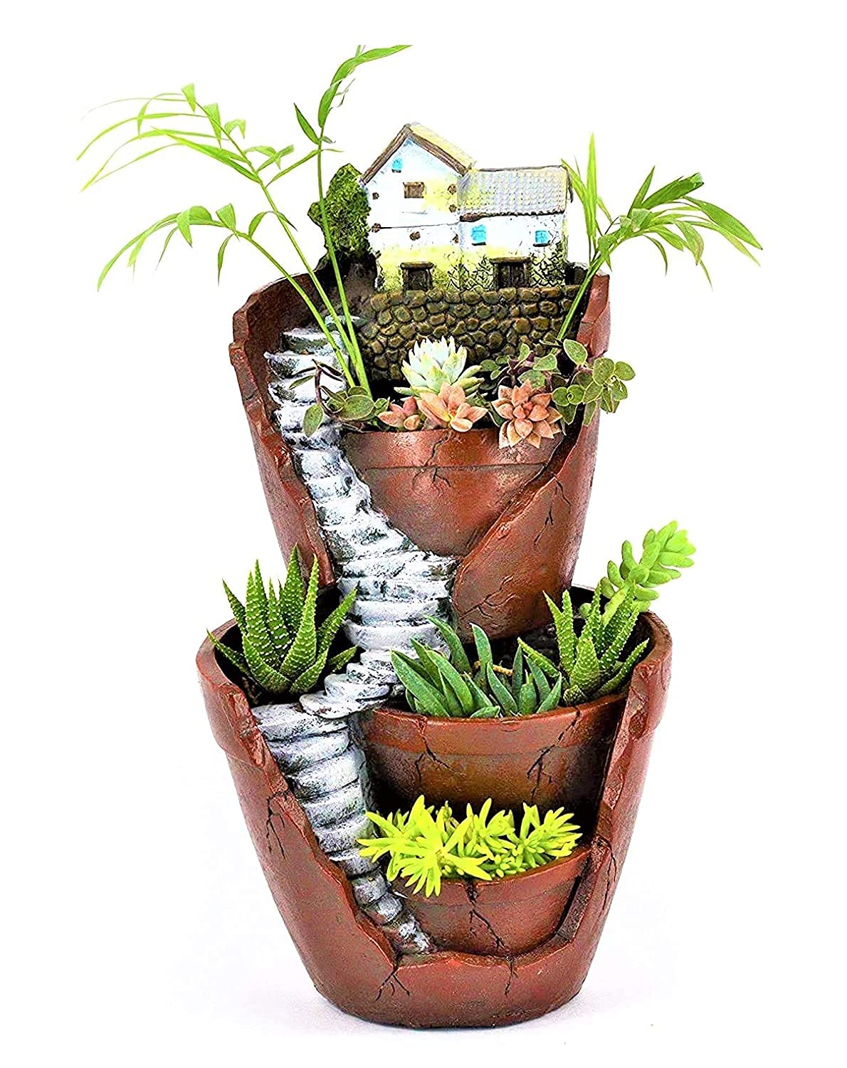 Brotherhood Enterprise Mountain Shaped Fairy Garden Resin Planter Pot for Succulent Plants Like Burros Tail|Jade Plant|Aloe Vera|Roseum|Snake Plants with 4 Places to Grow for Indoor (B097LK3JWK) Amazon Price History, Amazon Price Tracker