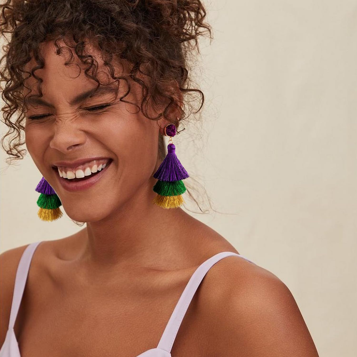 Me&amp;Hz カラフルなレイヤードタッセルイヤリング ボヘミアン ティアード タッセル ドゥルージー スタッド ダングル ドロ