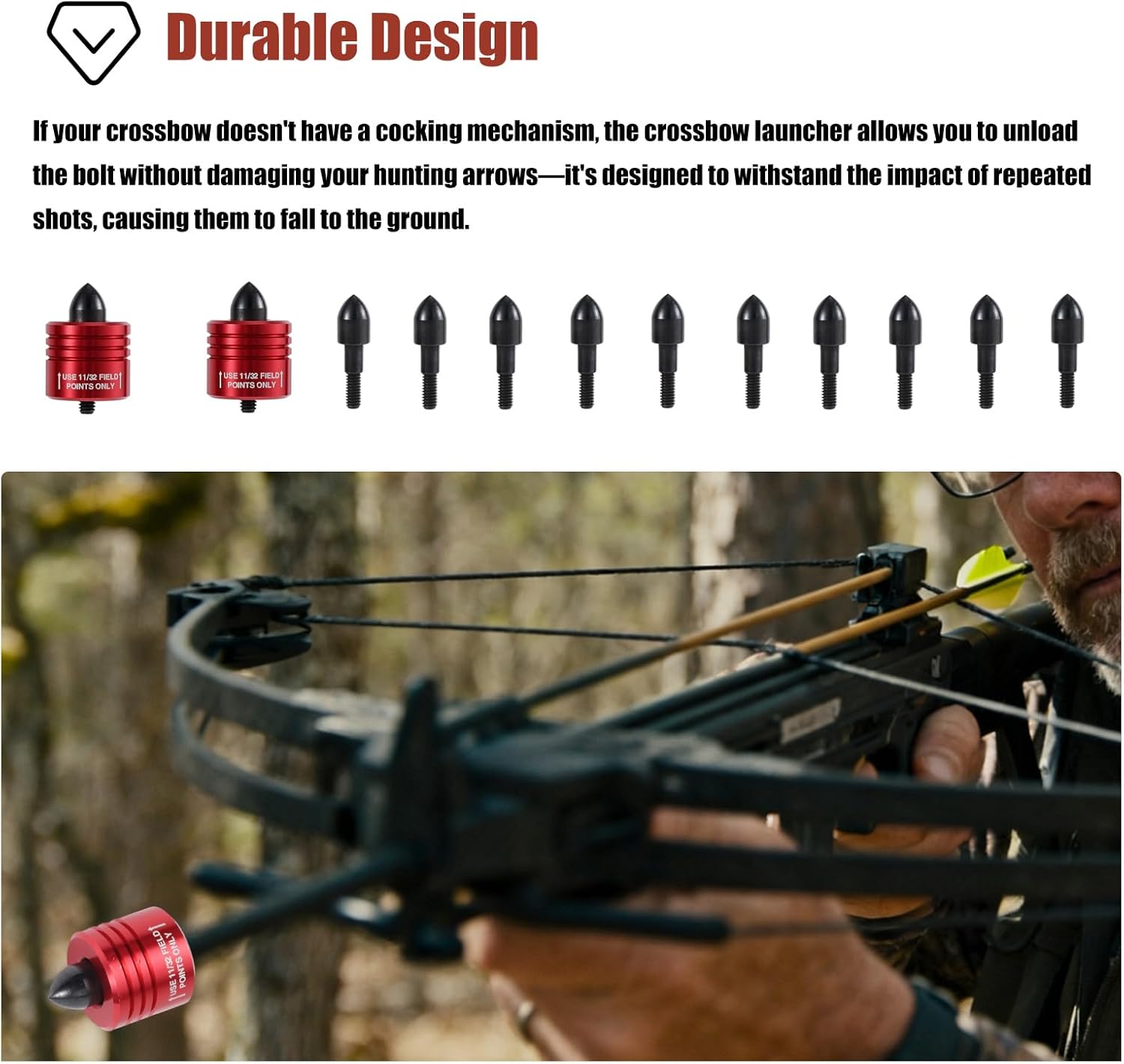 2pcs Crossbow Decocking Heads & 12pcs Decocking Points, Universal Arrow Release Tip for Most Compound Bow Release Recurve Hunting Competition Arrows and Bolts