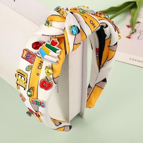 Vista 86 de Diadema para profesora, diadema anudada con perlas de cristal para mujer, lindo libro, para enseñar, adornado con nudo superior, regalos