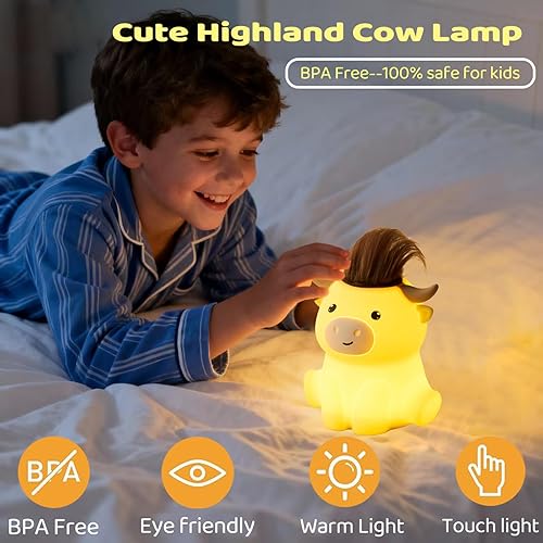 Miniatura 4 de DREAMING MY DREAM Highland Cow Night Light,Cute Dimmable Farm Animal Highland Cattle Lamp,Soft Bedside Lamp for Nursery Bedroom,Decor Gifts for
