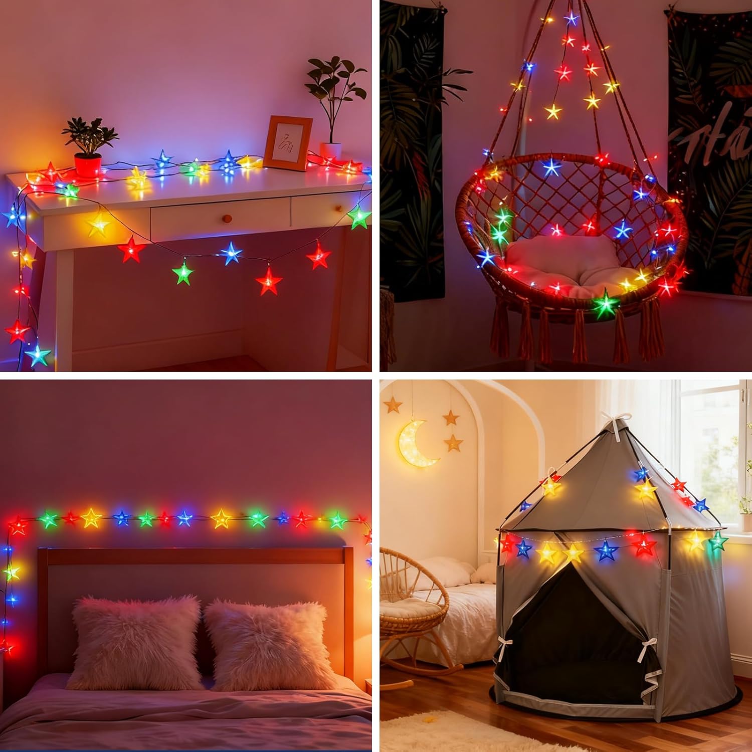 CPC Certified Blackout Sensory Tent with 33FT Star String Lights, Large Autism Calming Tent with Ventilation Fan Port & Battery-Operated Fairy Lights for Kids, 3 Color Modes