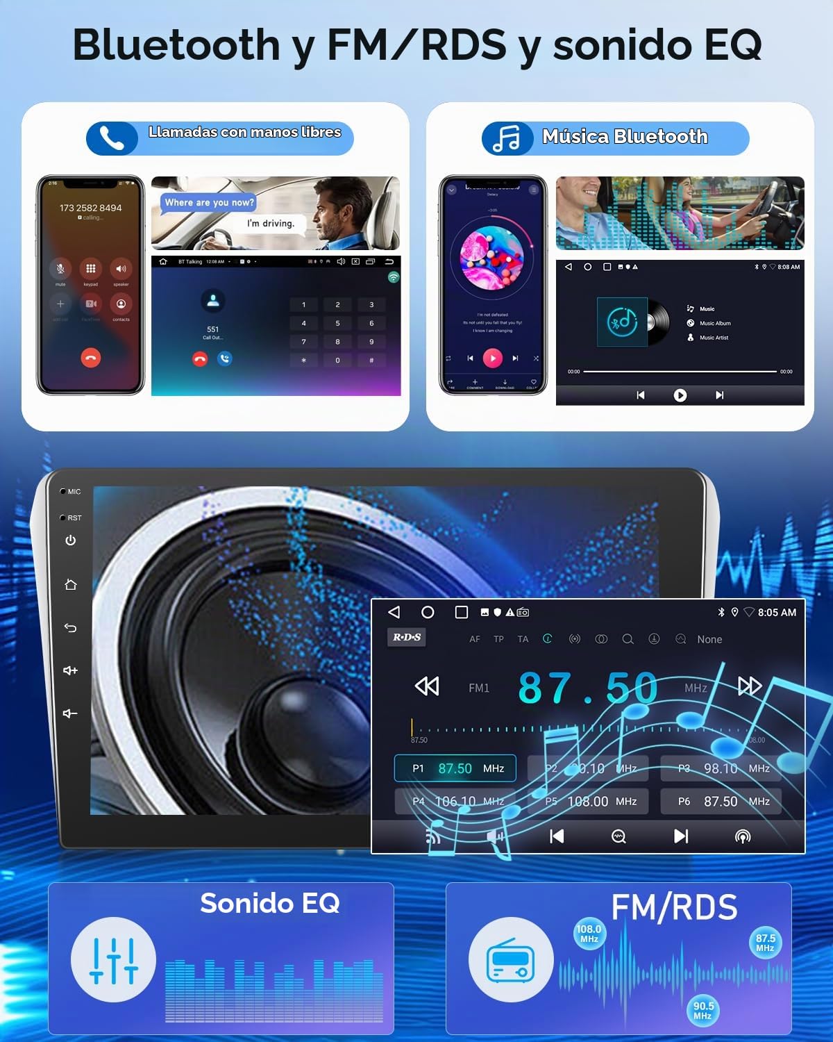 NHOPEEW 2G+64G Android Car Radio para Toyota Avensis 2002-2008 - Wireless Carplay & Android Auto - 9 Pulgadas Stereo con WiFi EQ GPS Mirror Link FM RDS + AHD Cámara de visión Trasera&Mic
