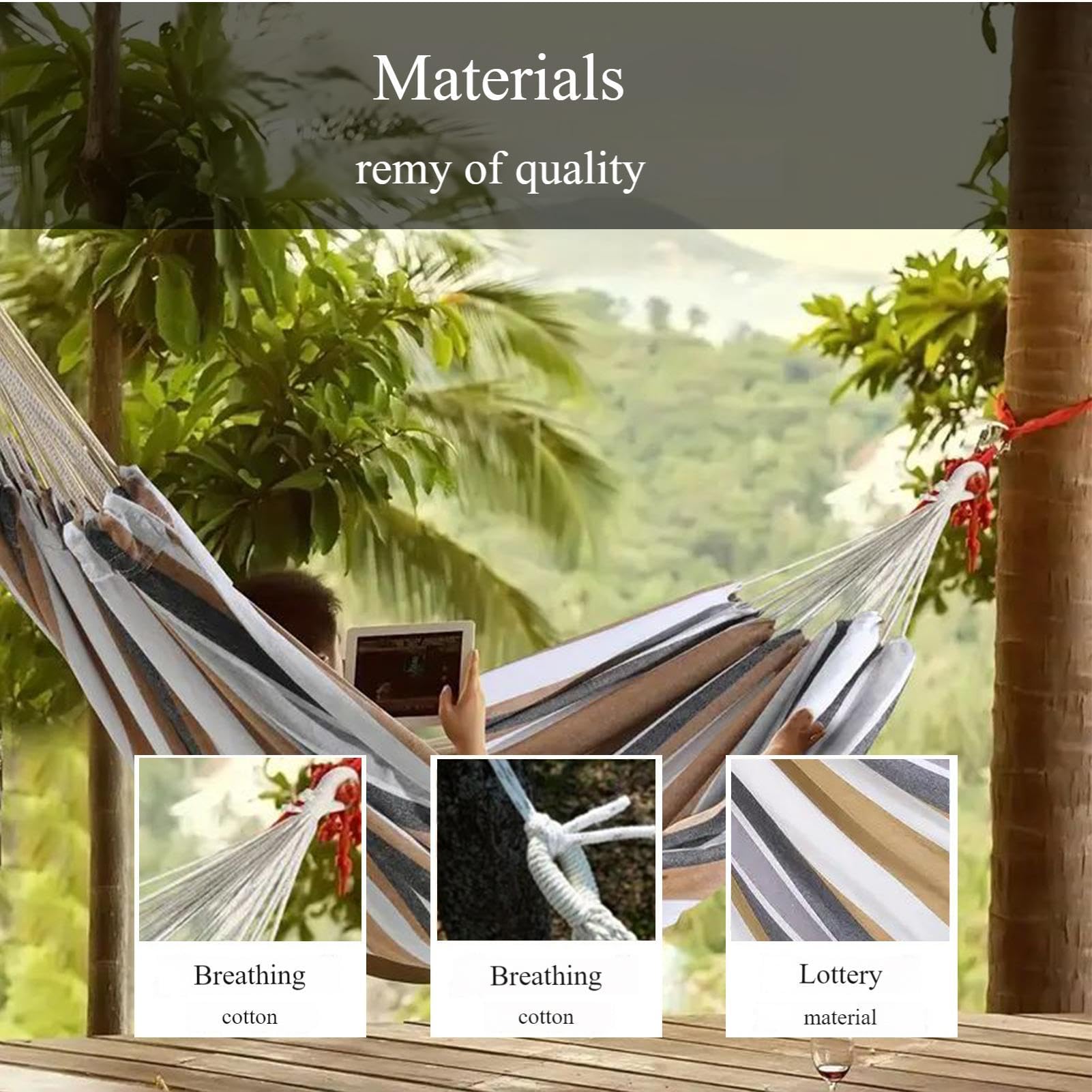 Hamac De Camping À Tissu Épaissi Robuste À Rayures, Facile À Transporter | Hamac de Plage Sac Organisateur Résistant Inclus pour Intérieur Extérieur Jardin Patio Plage Camping et Randonnée