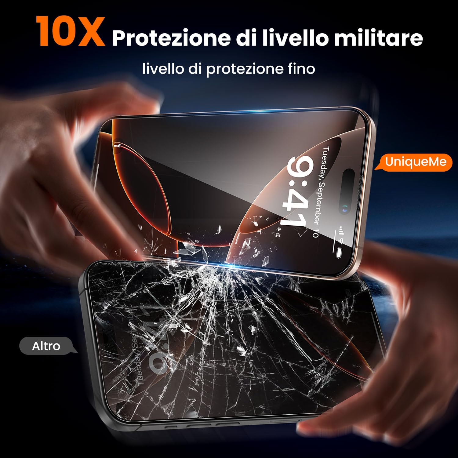 UniqueMe per iPhone 16 Pro Pellicola Protettiva - 2 Pezzi Pellicola Vetro Temperato per iPhone 16 Pro, Rimozione Automatica Della Polvere, Auto Guarigione, Installazione Facile e Veloce