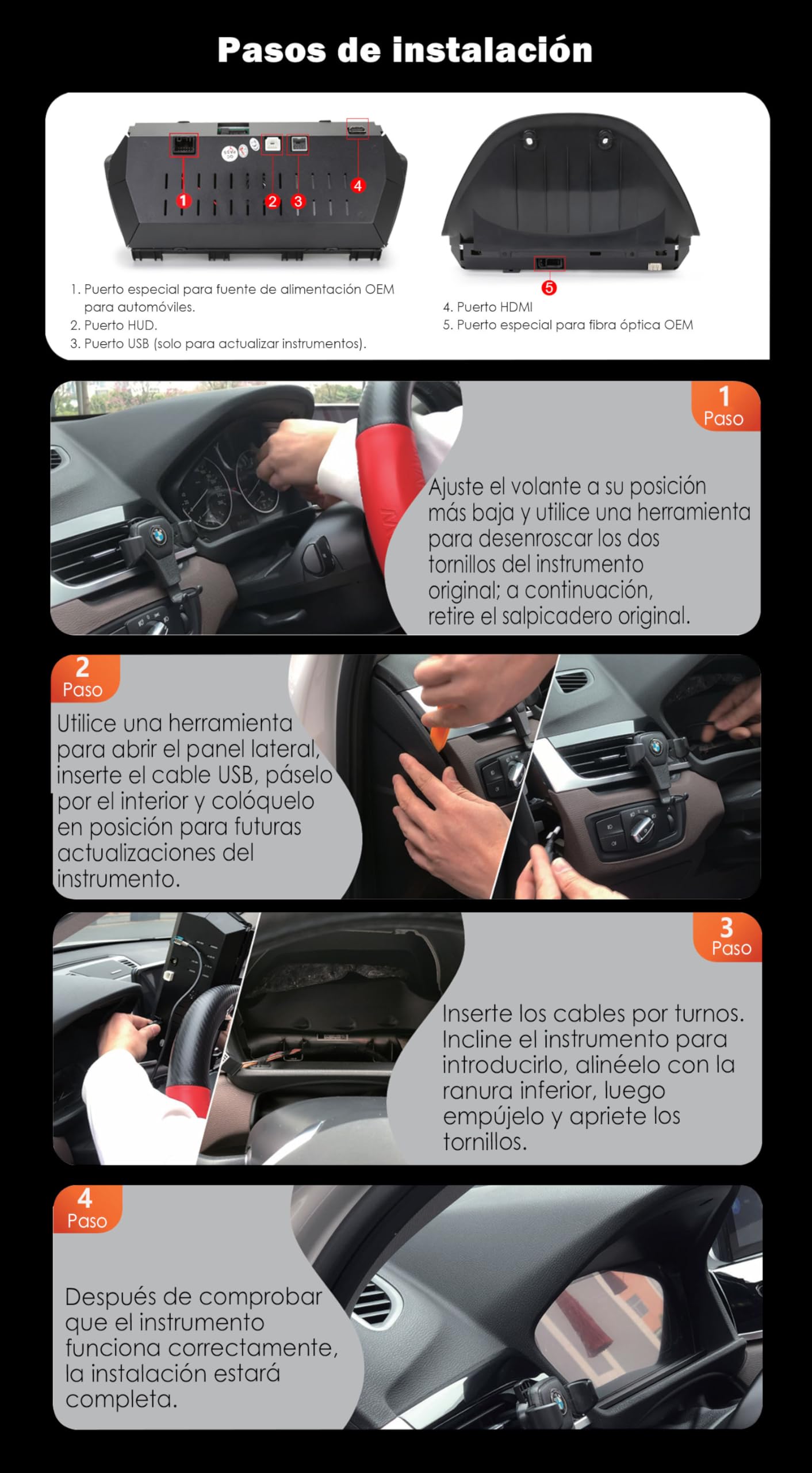 10" HD LCD Cuadro de Instrumentos Digital Pantalla para BMW Serie 1 F20/F50, Serie 2 F22/F45, X1 F48/F49, X2 F39, Digital Instrument Cluster, Velocímetro Digital, 5 UI, Plug & Play, Control Volante
