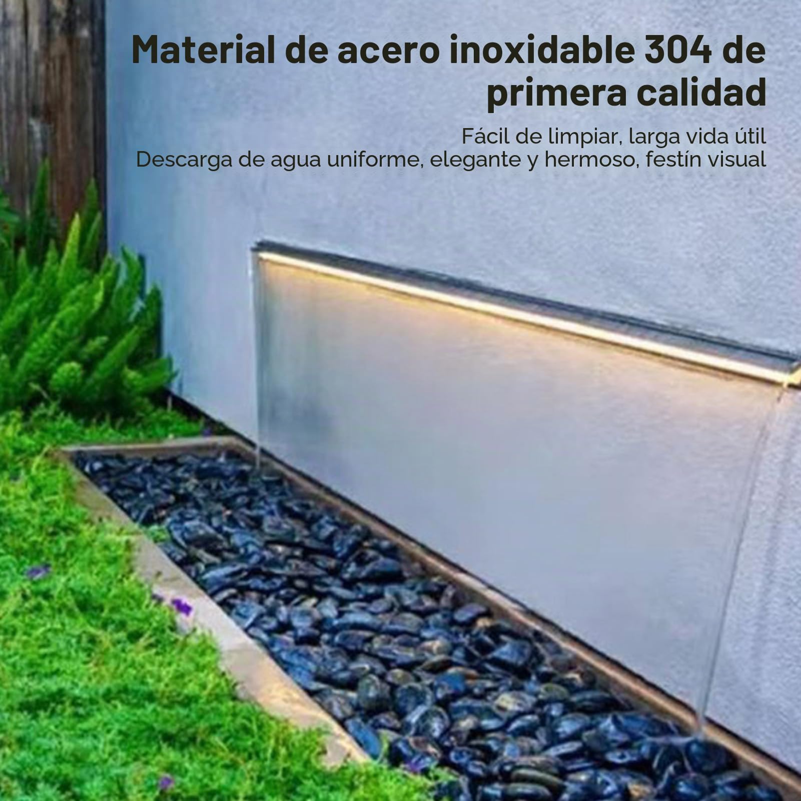 Eujgoov Aliviadero de Salida de Cascada de Acero Inoxidable 304 con Elegante Acabado Pulido para Patio, Jardín, Villa, Piscina (400MM)