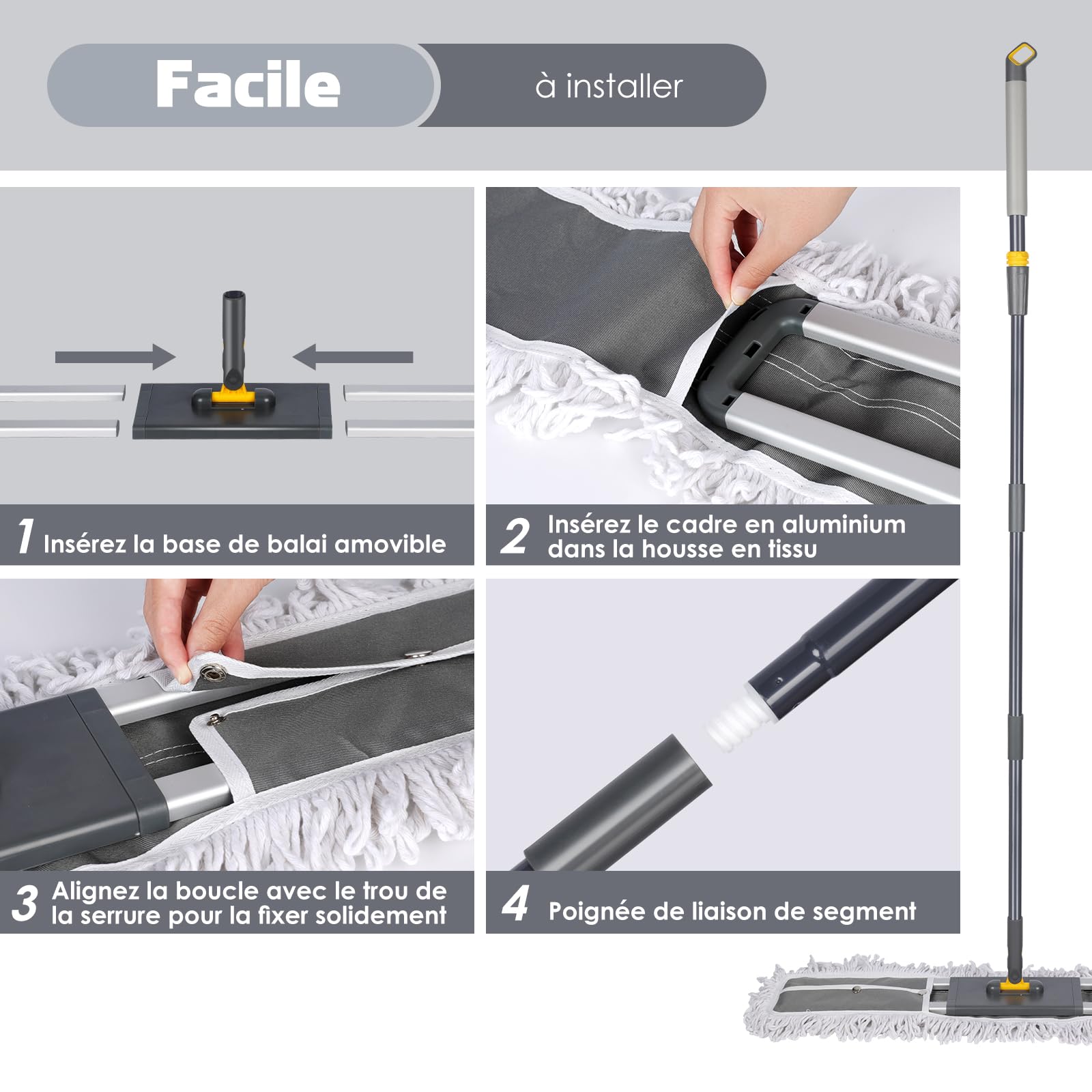 Balai Franges Robuste Balai Franges Industrielle Myiosus - Poignée Acier Inox, 2 Têtes Coton Nettoyage Sols Durs Balai Franges Robuste Balai Franges Industrielle Myiosus - Poignée Acier Inox, 2 Têtes Coton Nettoyage Sols Durs