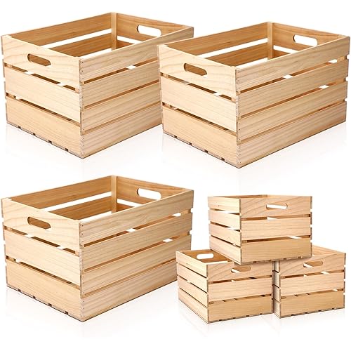 3 Pack Large Wooden Crate Box 16 Inch Unfinished Nesting Wood Crates with Handles for Storage Decorative Large Crate Rustic Wooden Boxes Set for DIY Display Home Office Retail Art Craft