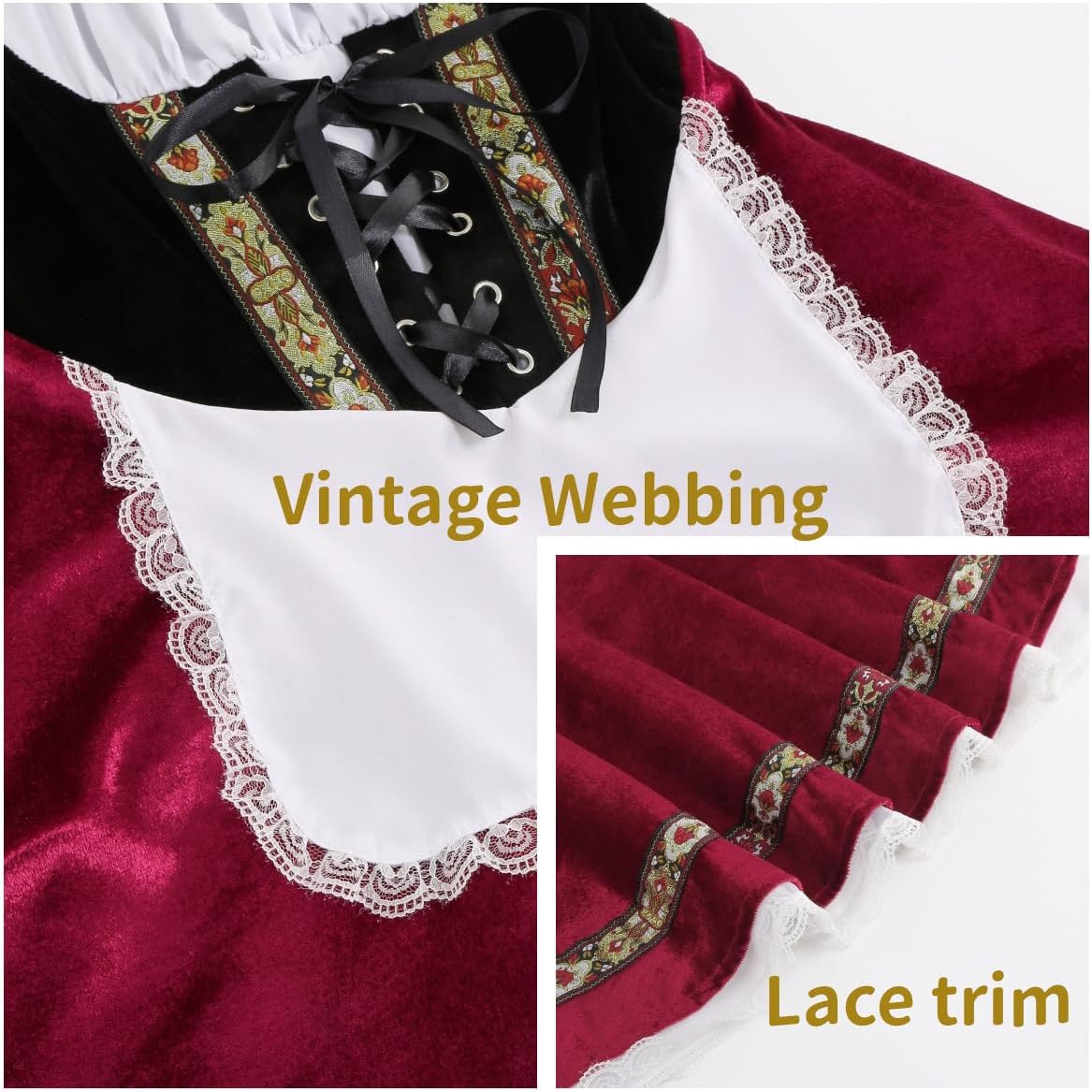 GRAJTCIN Womens Oktoberfest Costume, Halloween German Bavarian Costume Velvet Dirndl Dress - Image 5