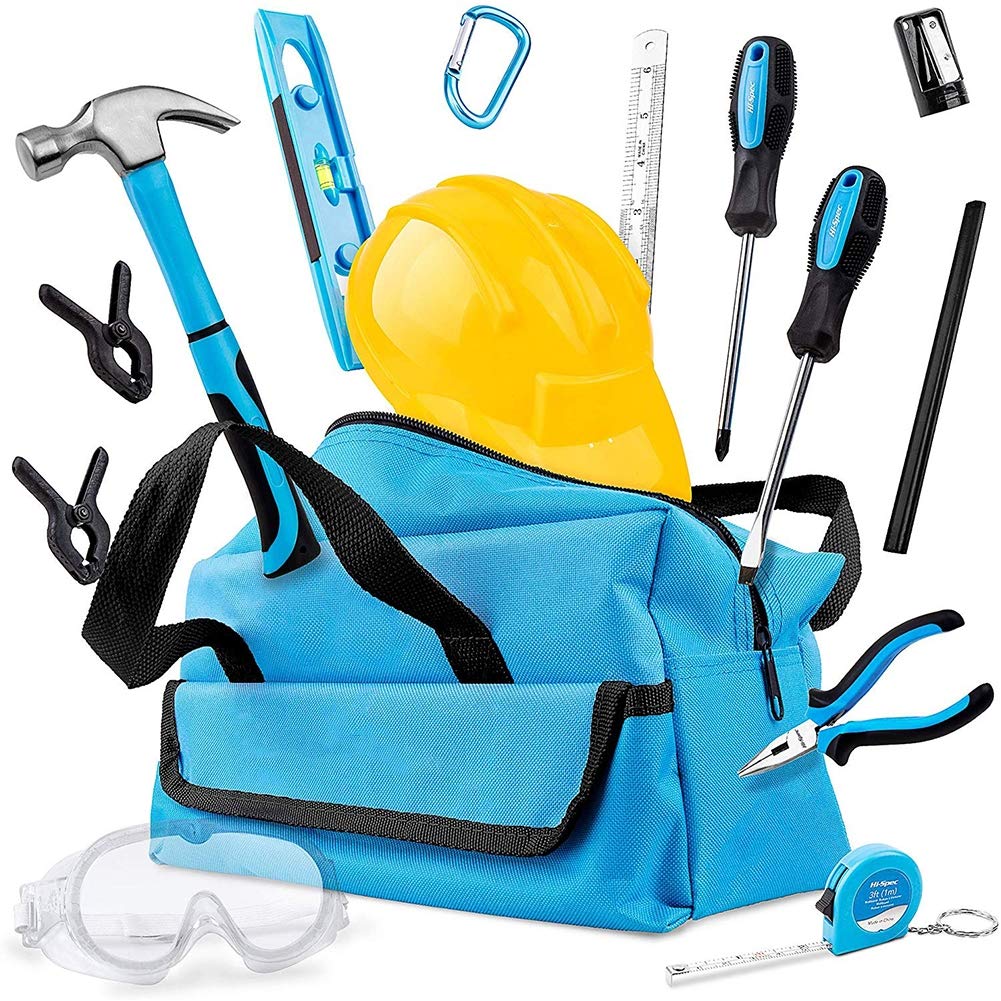 Children's Tool Kit with Real & Practical DIY Hand Tools, Safety Goggles and Play-Work Hat All in A Convenient Storage Bag,15 Piece
