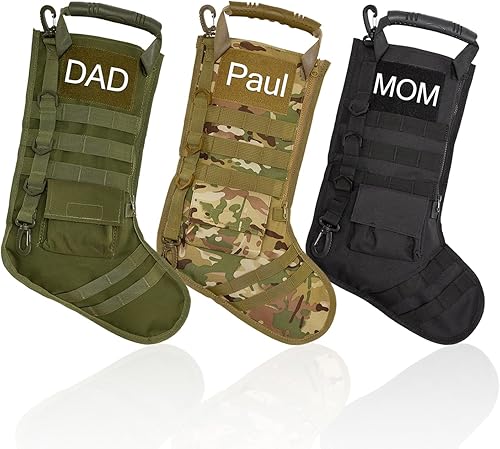 Calcetines tácticos de Navidad con nombre, con asa, bolsillo con cremallera, medias militares, regalo de marines, calcetín de Navidad, decoración de