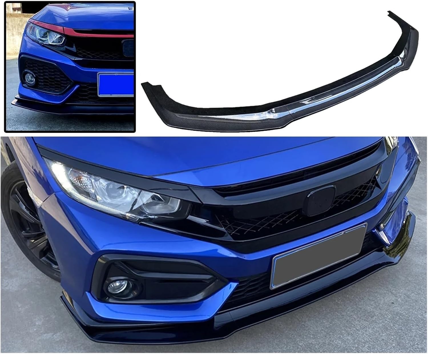 3PCS 車用フロントバンパーリップスポイラー 2016-2021 ホンダ
