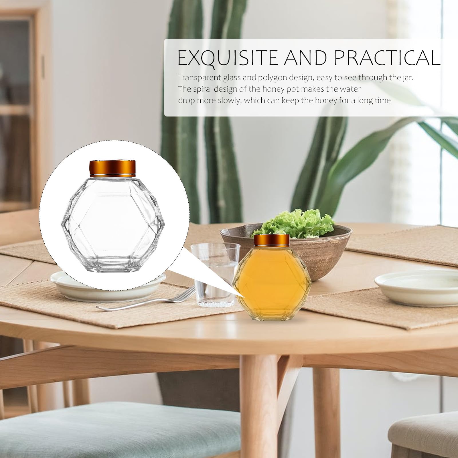 INOOMP 4 Stück Honigglas aus Glas mit Deckel, Spiralig, Goldfarben
