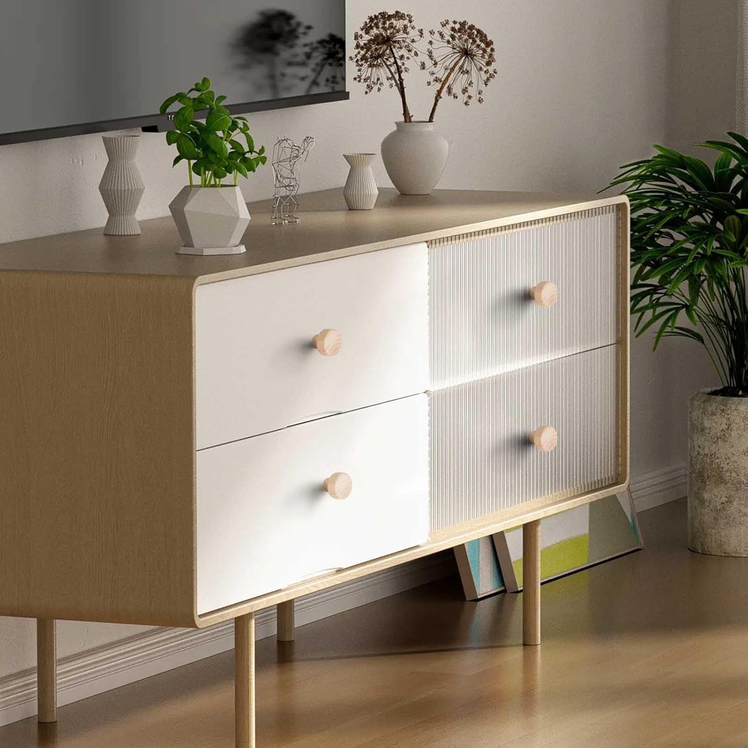 FoDau770 30pcs Unfinished Wood Knobs, Flat Top Round Cabinet Knobs Vintage Drawer Pulls, Natural Wooden Cabinet Hardware for Furniture Drawer Dresser Wardrobe Cupboard - 1-1/2" Diameter