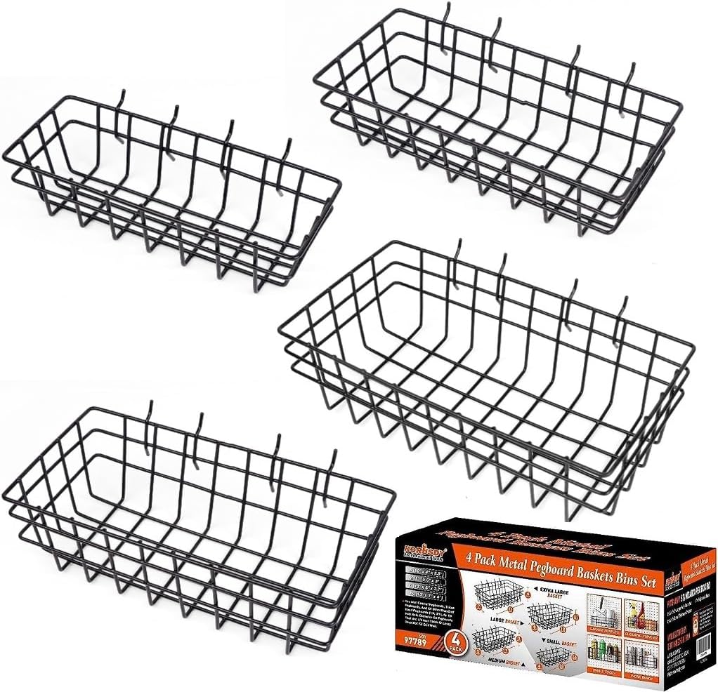 HORUSDY 4 Pack Pegboard Baskets, 4 Size Pegboard Baskets Bins Set for Organizing Various Tools