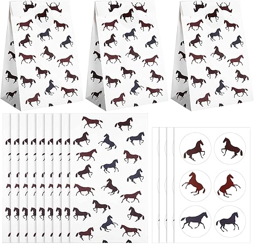 Outus Bolsas de recuerdo de fiesta de caballos y calcomanías de caballo con temática de caballos y ponis, bolsas de regalo para aperitivos de