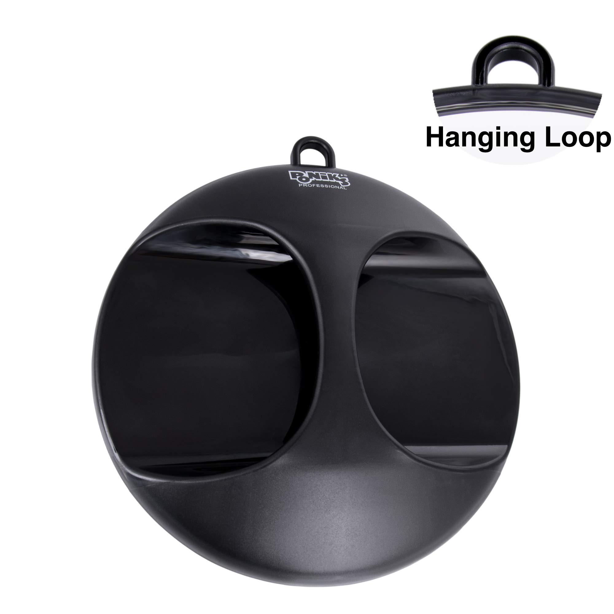 PONIK'S PROFESSIONAL - Specchio da parrucchiere portatile nero professionale per parrucchiere da salone, 28 cm, rotondo
