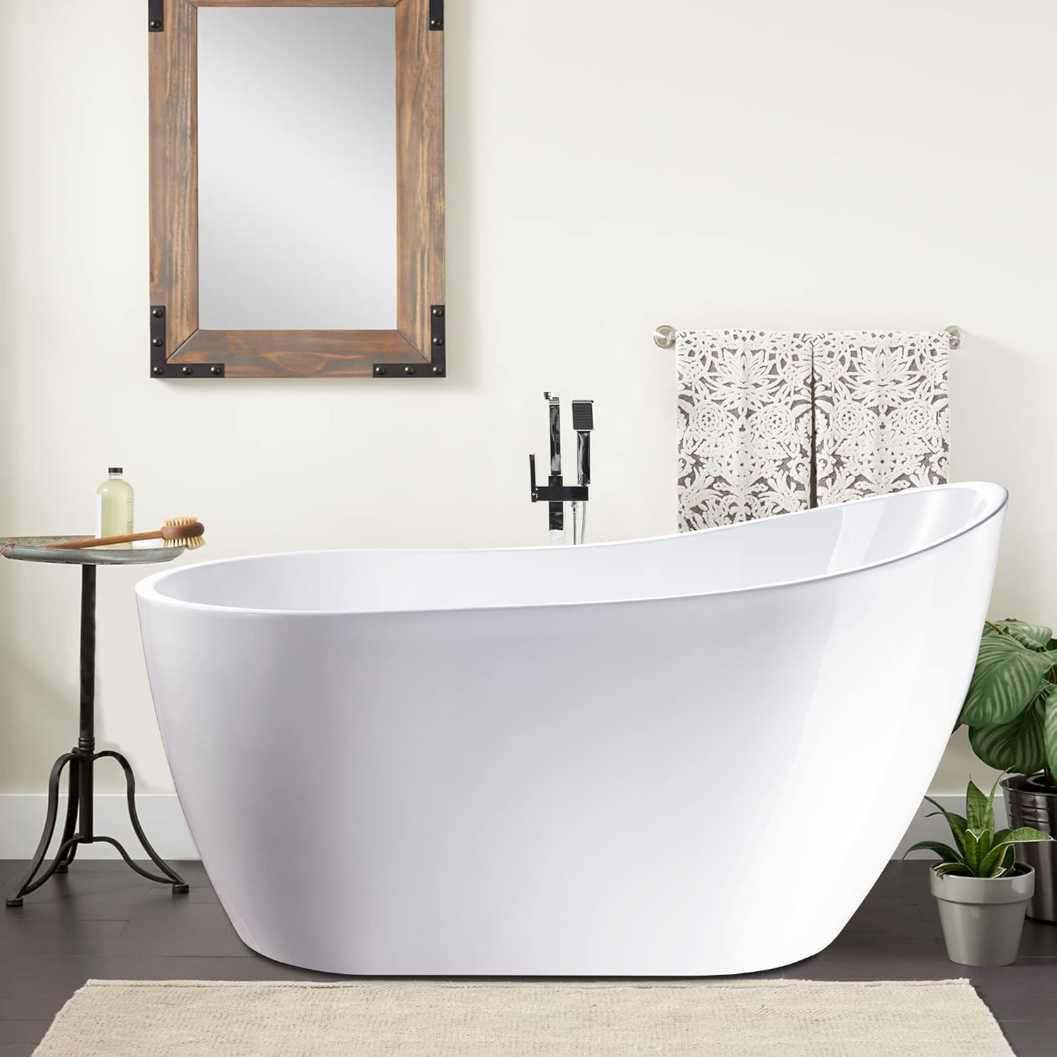Vanity Art 54 X 28 Inch White Acrylic Freestanding Bathtub | Contemporary Design Soaking Tub with Pop-up Drain and Slotted Overflow Included, UPC Certified VA6525