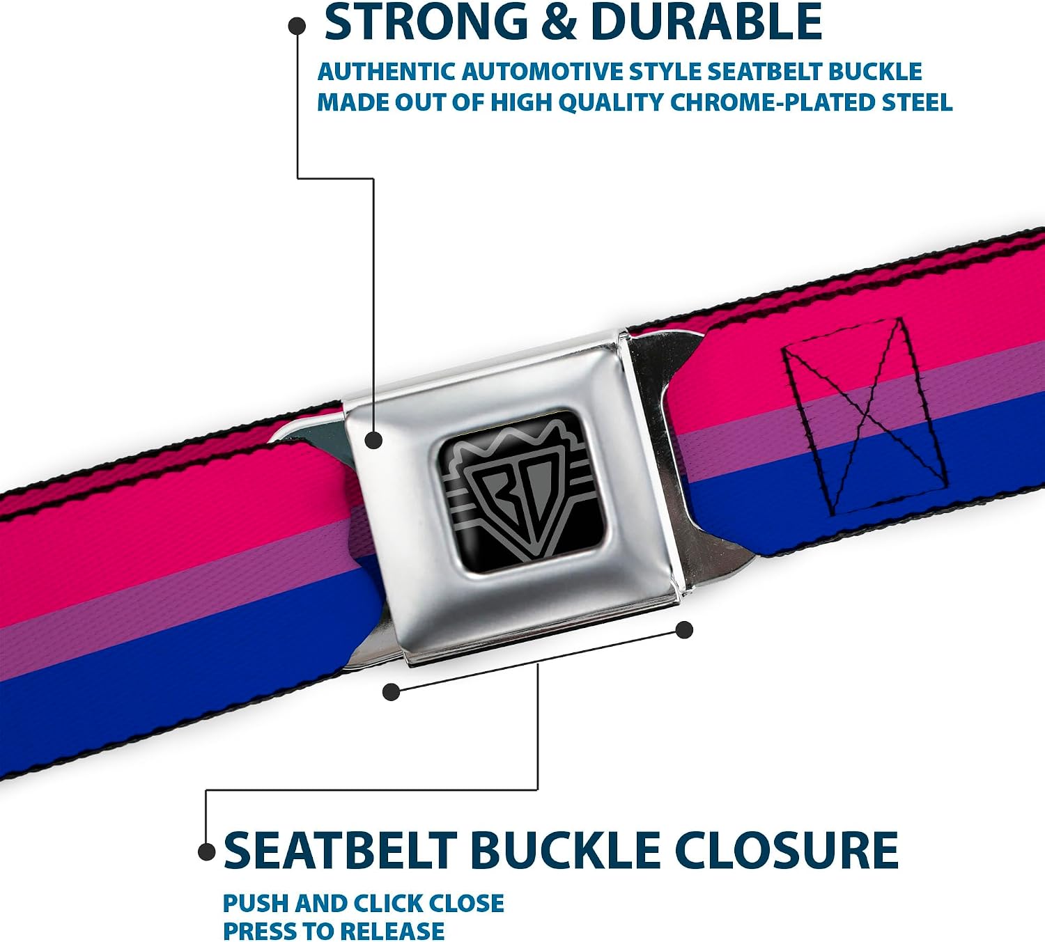 Buckle-Down Belt, Seatbelt Buckle Belt, Flag Bisexual Pink Purple Blue, Adjustable