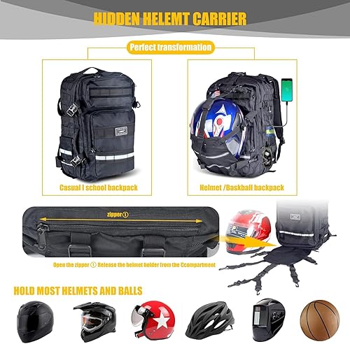Miniatura 2 de Sresk Mochila de motocicleta, mochila de casco de motocicleta para hombre, mochila Molle de gran capacidad con puerto de carga USB, resistente al