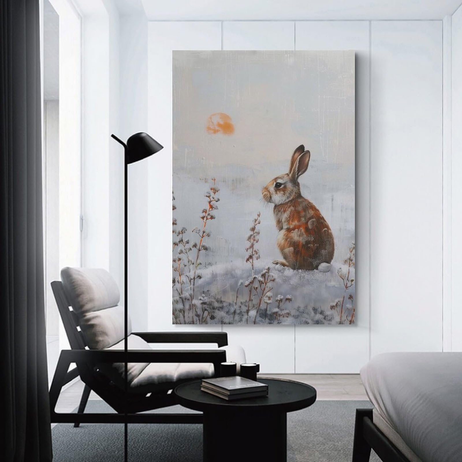 Junmoney Unframe-Style-1 Canvas Wall Picture Rabbit In Winter Landscape, 20X30inch(50X75cm), For Bedroom, Lounge Or Dressing Area, Stylish Decor For A Restful Room Update