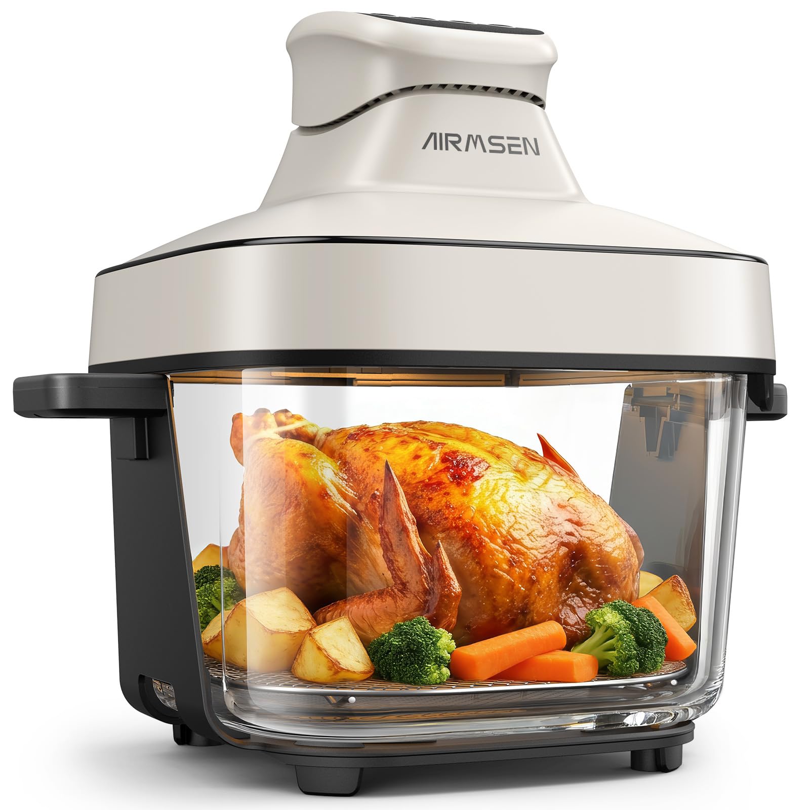 airmsen 6.3 qt glass air fryer non-toxic, 4 presets & manual control, 105–400? precise heat, 95% less oil, auto-pause & resume, microwave & dishwasher safe glass container for family meals