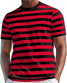 Camiseta de manga corta para hombre con rayas de cuello redondo, camiseta de playa ancha a rayas de algodón, manga corta, ...