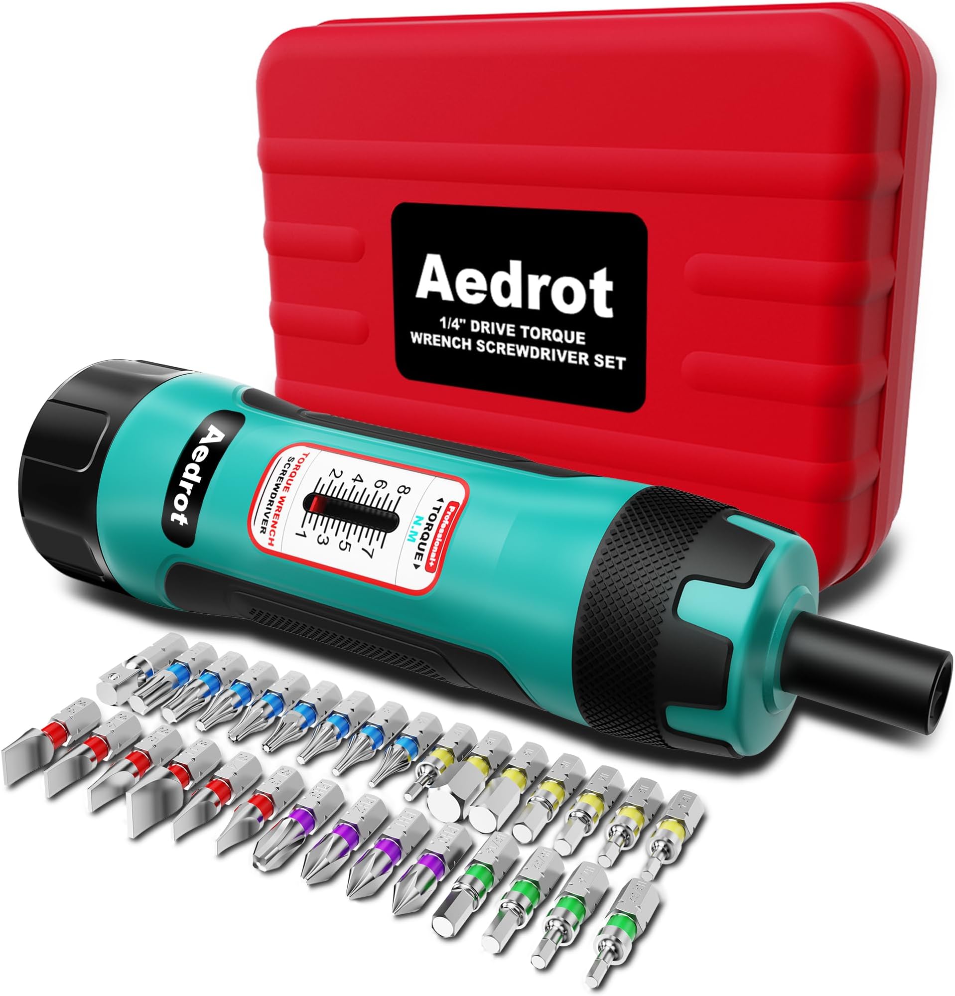1/4" Drive Torque Screwdriver Wrench Set, 1-8 Nm, 31 Pieces Torque Wrench Set