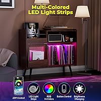 Vista 5 de Large Record Player Stand with Sliding Door,350 Vinyl Record Storage Cabinet, Record Player Table with Power Outlet and LED Light,Turntable Stand