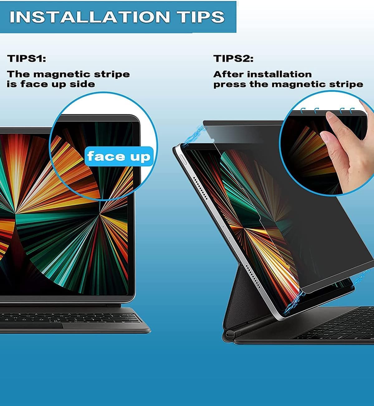 Magnetic 4 Way Privacy Screen for iPad Pro 13 inch M5 2025/M4 2024 (8th/7th Gen)- Snap On Installation, Removable Anti Blue Light Glare Anti Fingerprint Screen Protector Privacy Filter