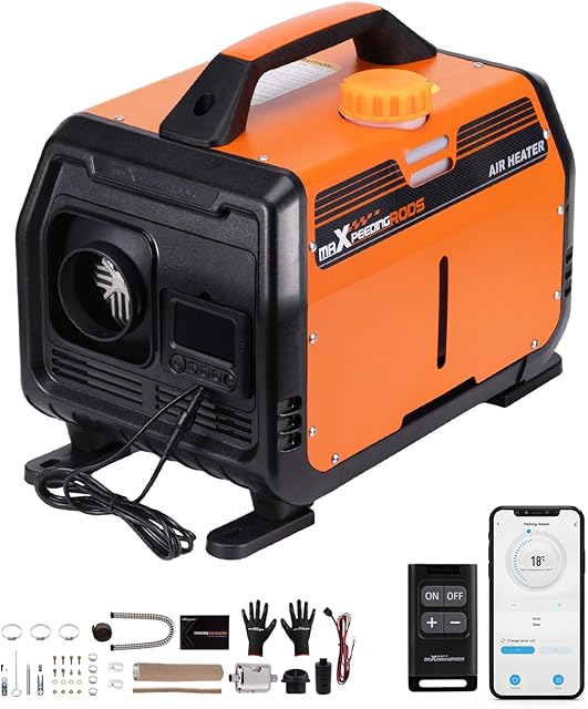 maXpeedingrods 12V 5KW Portable Diesel Heater, Bluetooth App Remote Control, Super Quiet Running, with Portable Handle Easy to Carry for Campervan, Outdoor Camping, Big Truck, Boat, Yacht