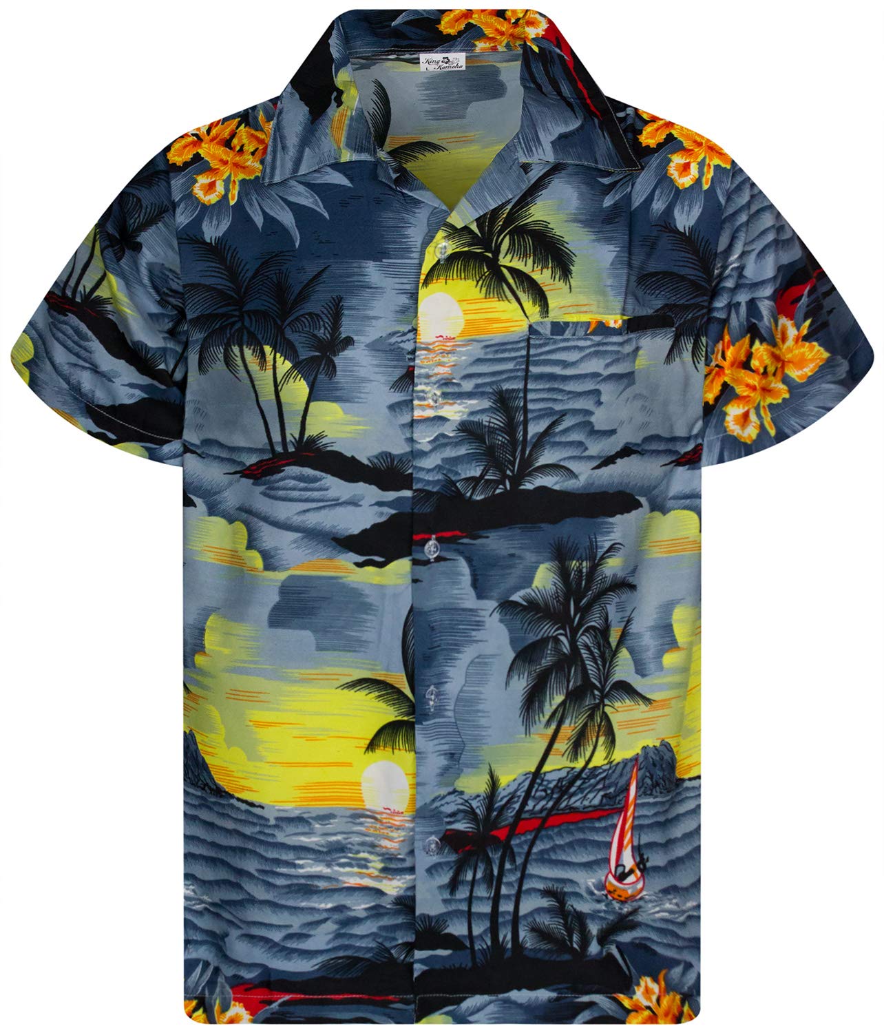 King Kameha Boys Surf Grey Funky Hawaiian Shirt Kids Shortsleeve, Print Surf, Grey, 6