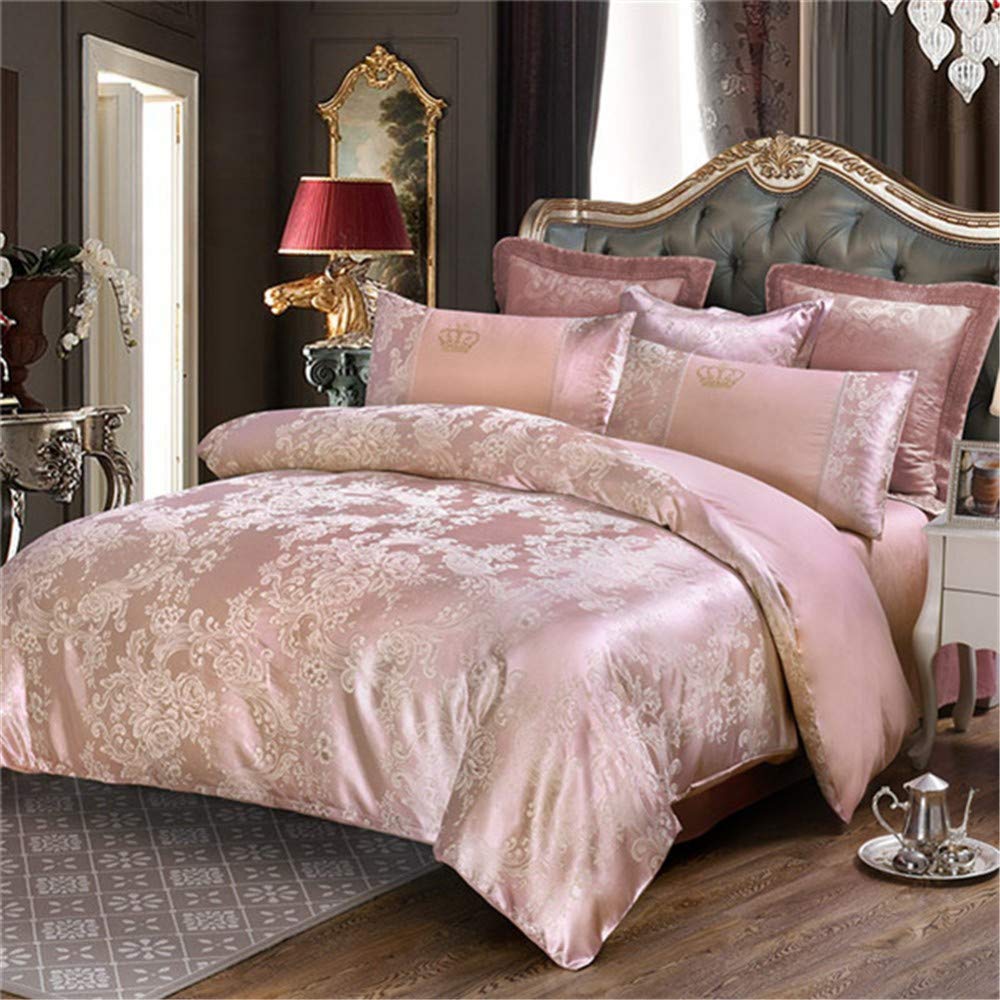 Edredón de seda rosa profunda reina juegos de cama hogar