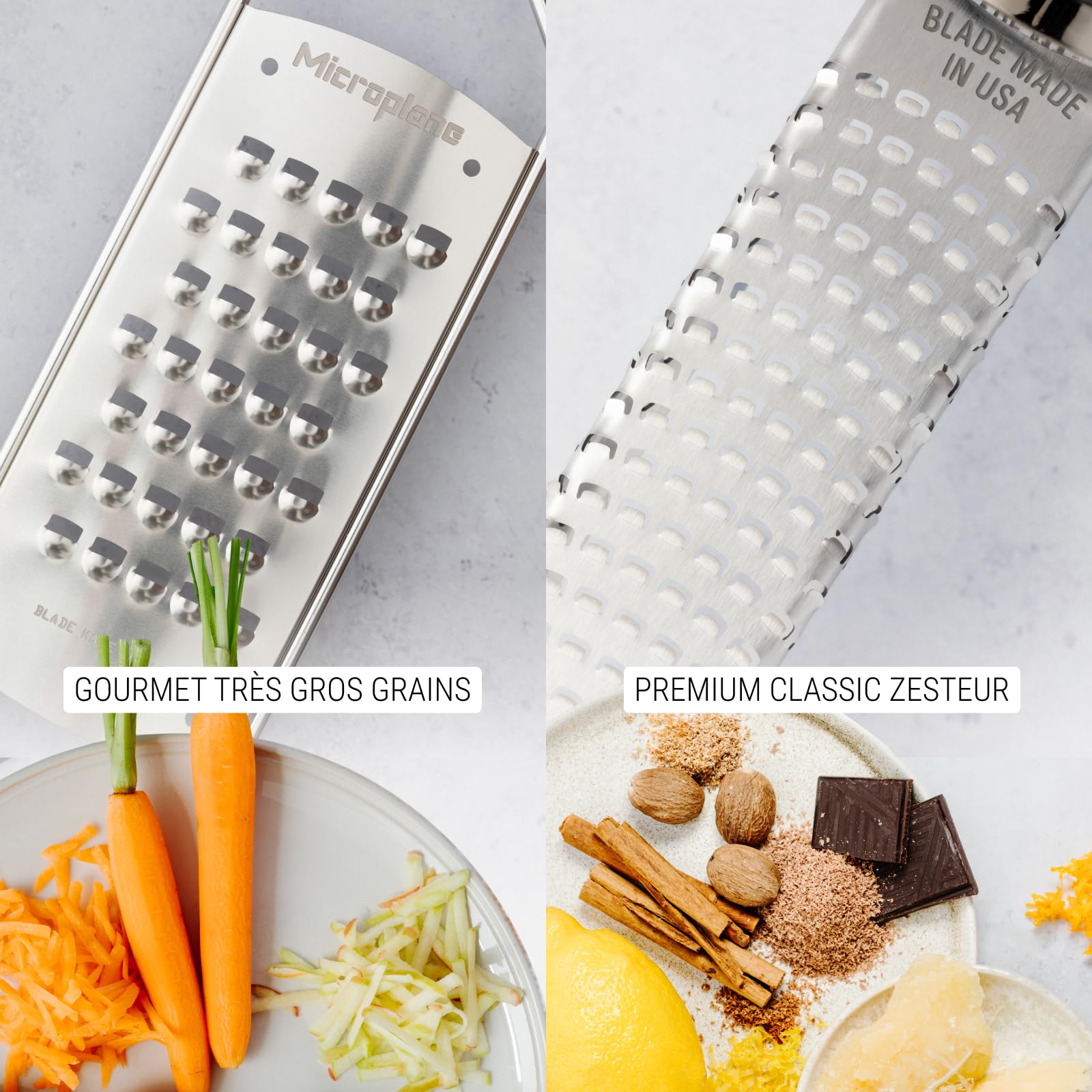 Microplane Coffret Cadeau Gourmet 3 pièces Râpe Zesteur Premium Classic, Râpe Très Gros Grains&Éplucheur Professionnel, Lames Inox Ultra-Tranchantes, Ustensiles de Cuisine Haut de Gamme Ergonomiques