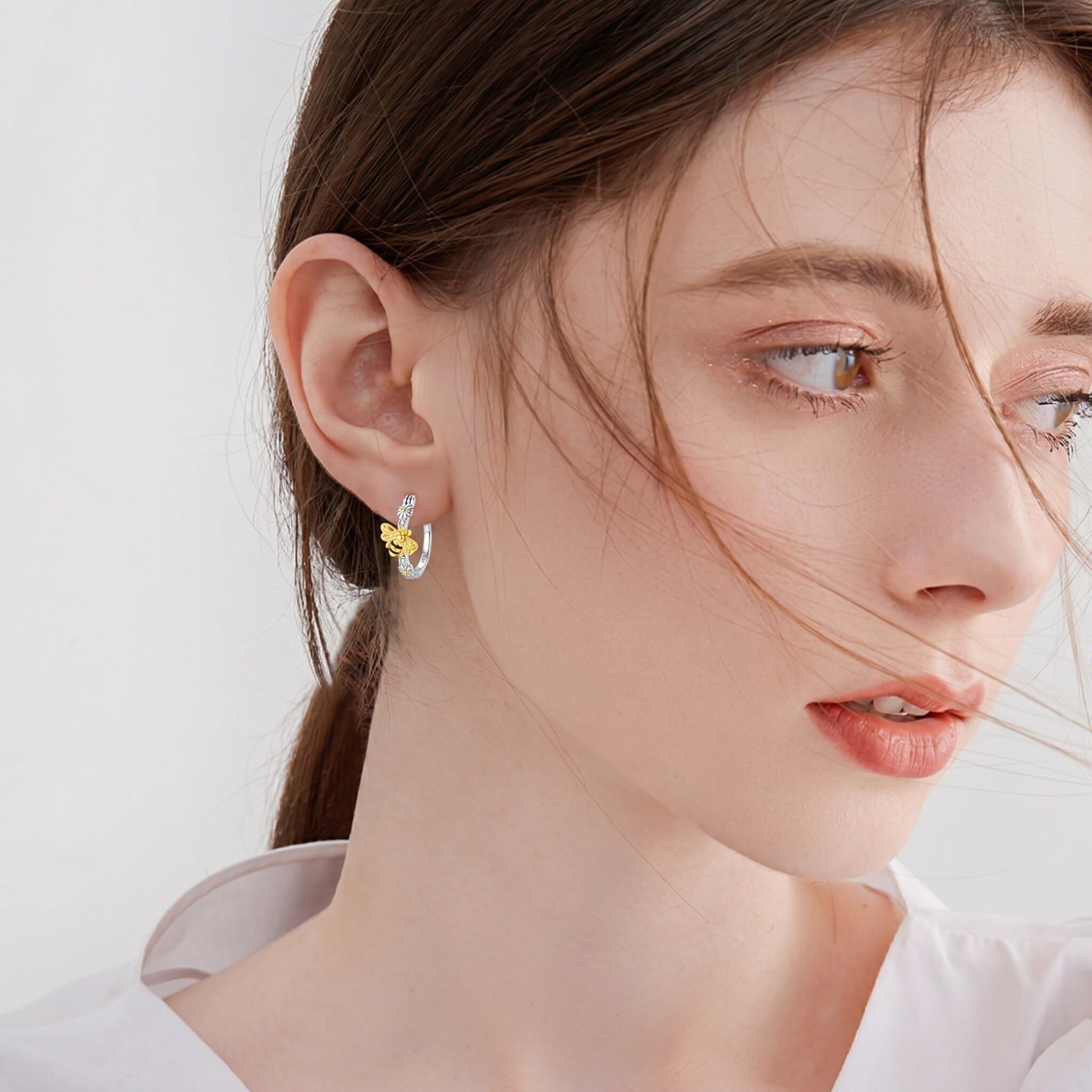 Pendientes de aro de margaritas de abeja de plata de ley 925, abejas, joyas de cumpleaños, regalo diario para mujeres