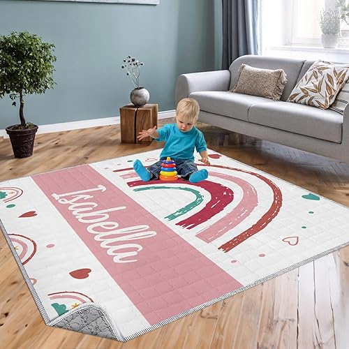Miniatura 10 de Tapete de juego para bebé con nombre personalizado, tapete de juego suave de arcoíris de caléndula para piso, tapetes de juego plegables