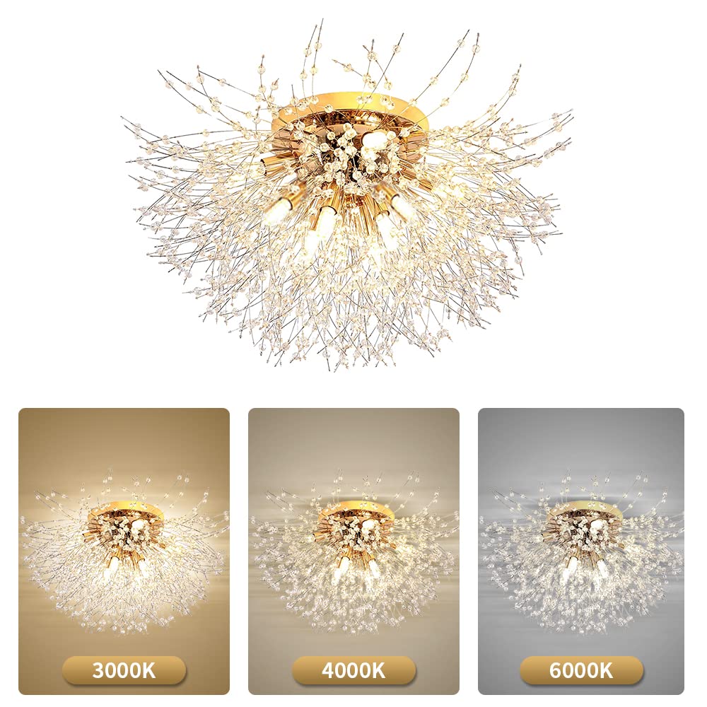 luci da lampadario plafoniera fuochi d’artificio, candeliere moderno in vetro cristallo, 8 luci (lampadine G9 LED incluse), 56 strisce di vetro 3 diversi colori temperature (3000K,4000K,6000K)