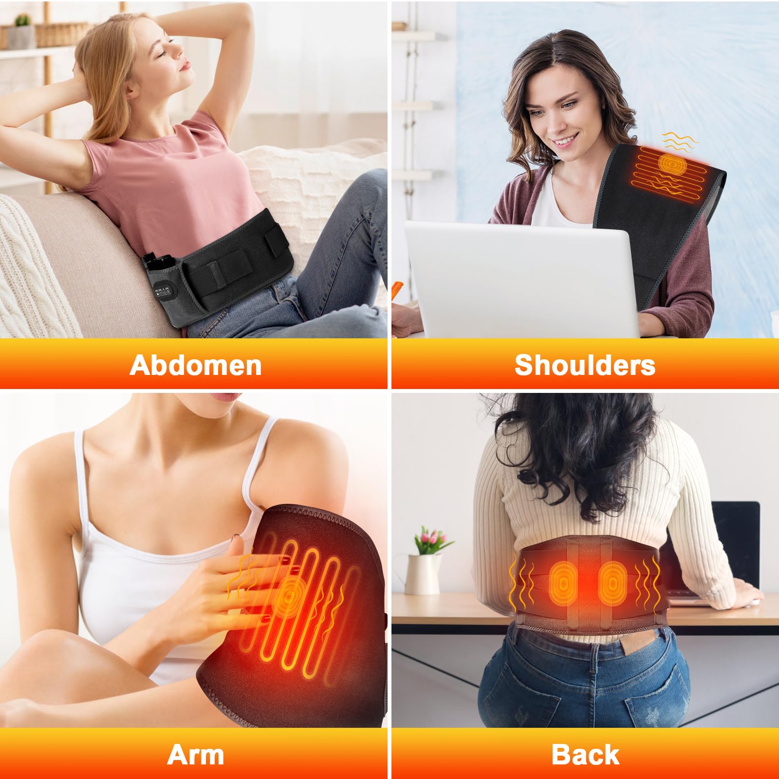 GuKKK - Bande chauffante électrique 16000 mAh - Chauffage Lombaire avec 3 niveaux de température et massage par vibration, bande chauffante Lombaire, pour dos de Abdomen (Noir)