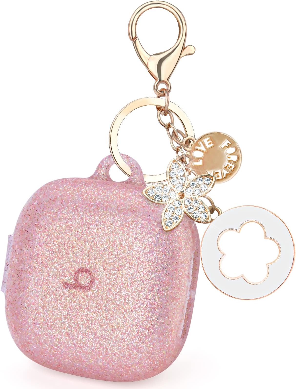 VISOOMBling Silicone Case Cover with Glitter Keychain Cute Protector Pink For Beats Fit Pro (Rose Gold), Women
