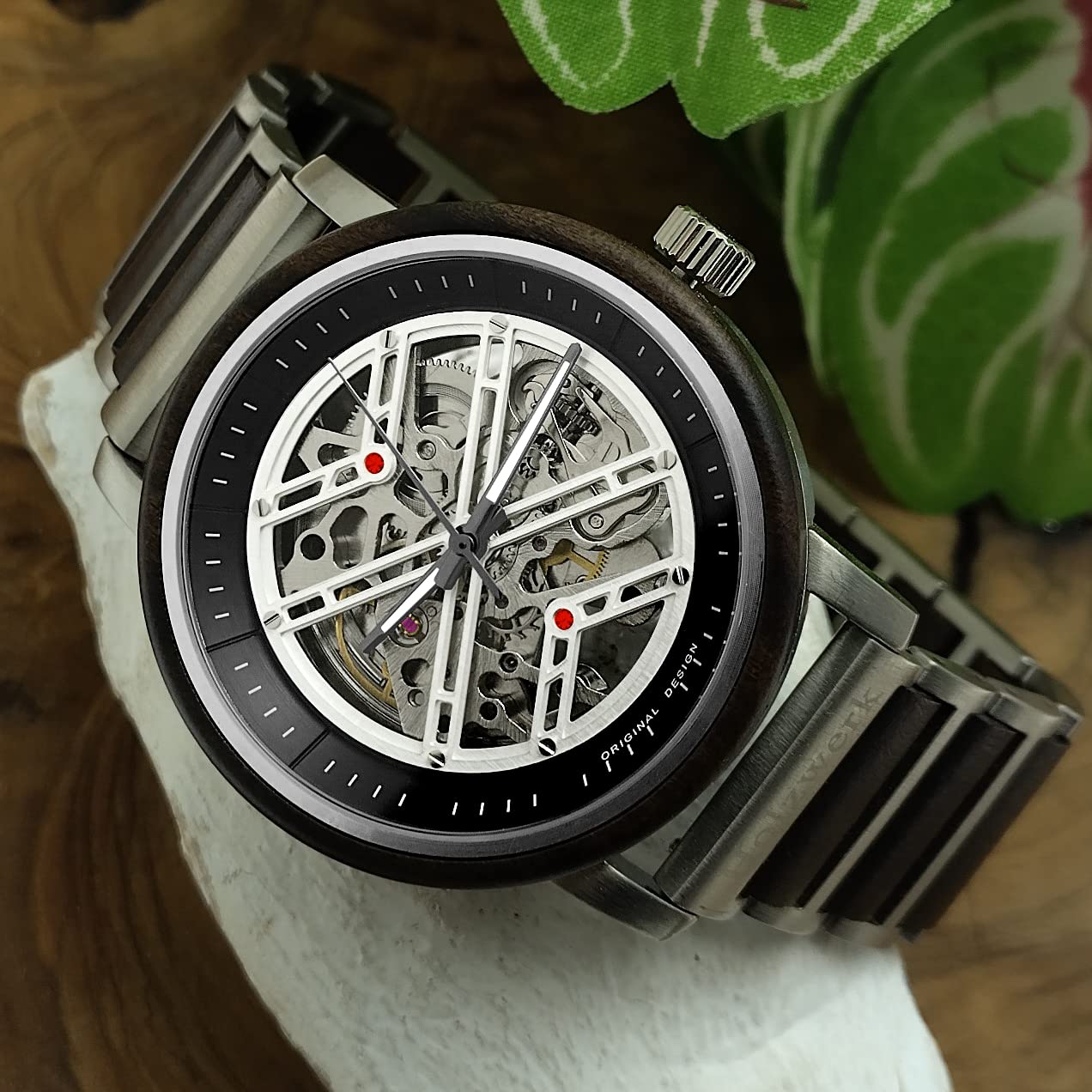 Holzwerk Germany Handgefertigte Automatik Herren-Uhr Öko Natur Holz-Uhr Holz Armband-Uhr Braun Schwarz Silber Analog