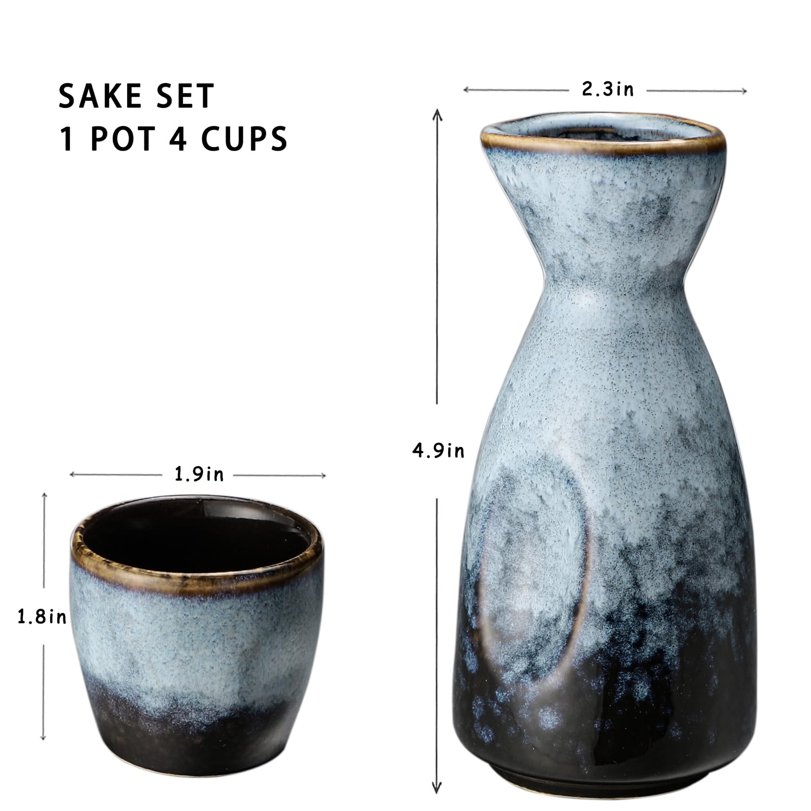 Juego de sake con taza y olla de vino, porcelana para calentadores, 1 olla para sake y 4 vasos de sake (A1)
